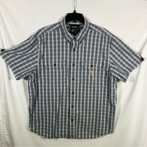 Carhartt Men's Loose Fit Midweight Short Sleeve Blue, White Plaid Shirt Size XL